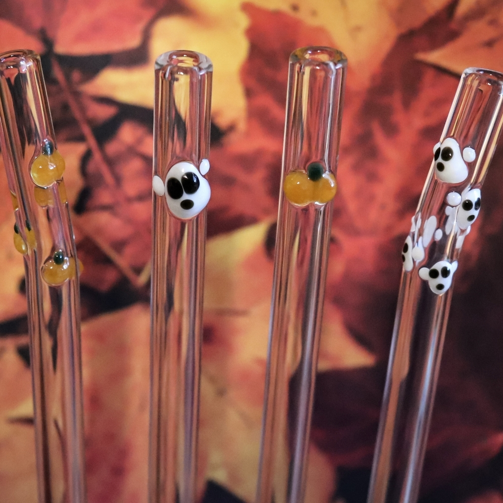 Ghosts & Pumpkins Glass Straw Set - Halloween